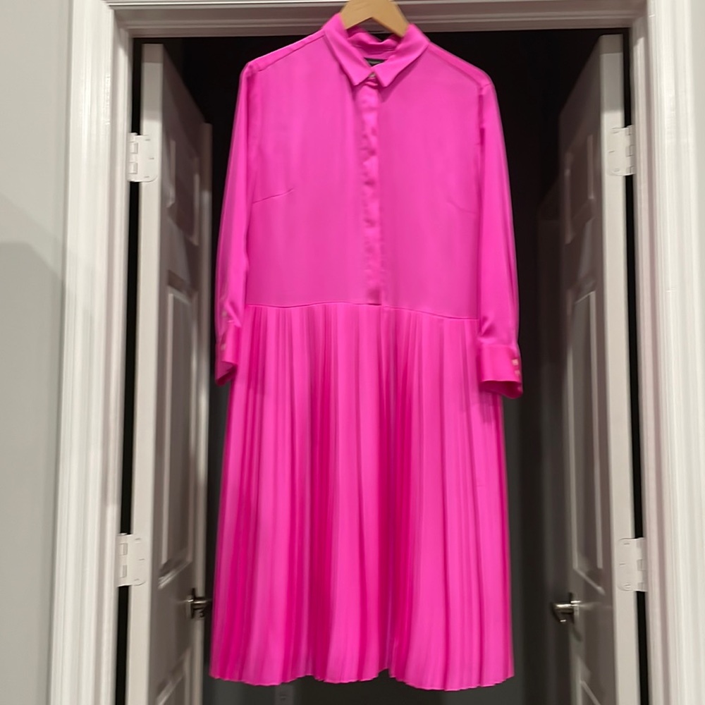 BANANA REPUBLIC HOT PINK FUSHIA PLEATED DRESS- SIZE 12